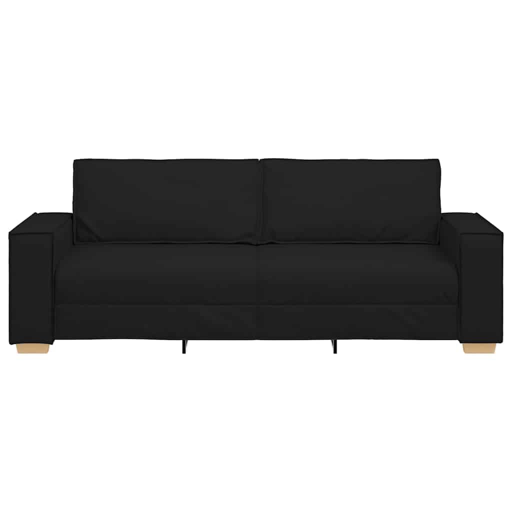 Sofá de 3 plazas, color negro, 220 x 78 x 84 cm, tela 100% poliéster, estructura de madera y metal, reposabrazos anchos cómodos para salón, oficina, habitación de invitados