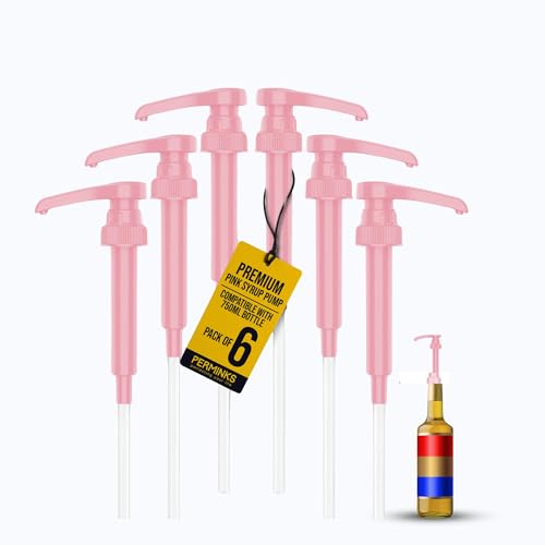 Premium Syrup Pump Compatible with Torani 750 ml Bottle, Davinci Syrups - No Spill, No Clog Syrup Pump Dispenser for Vanilla, Snow Cone, Blueberry, Coffee Flavoring & More (Pack of 6, Pink)