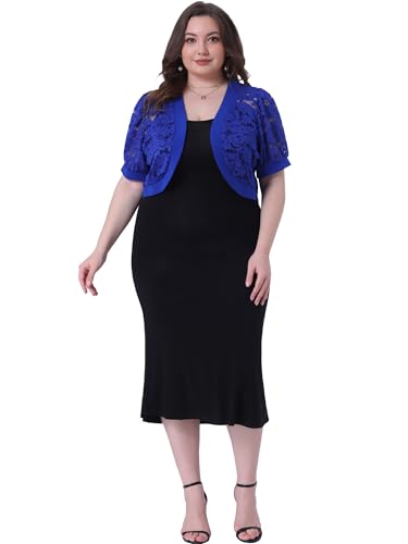 Image of Agnes Orinda Plus Size Cropped Cardigans for Women Open Front Short Sleeve Floral Lace Sheer Bolero Shrugs for Dresses