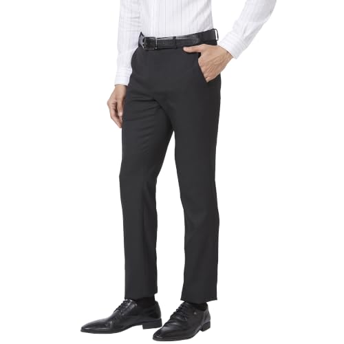 Image of Raymond Men Slim Fit Structure Pattern Polyester Blend Flat Front Formal Trouser