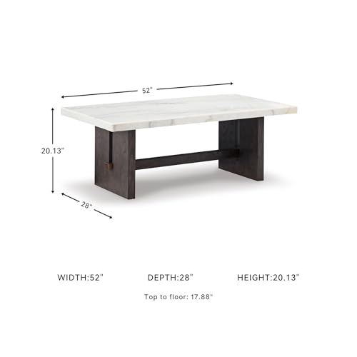 Signature Design by Ashley Burkhaus Traditional Rectangular Coffee Table with Marble Tabletop, Dark Brown & White - Image 4