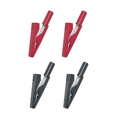 JZK 4PCS Mini Electrical Test Cable Crocodile Clips Clamps, Insulated Multimeter Test Leads Alligator Clips with 2 mm Banana Jack for 2mm Test Probe & Banana Plug Connector, Red And Black