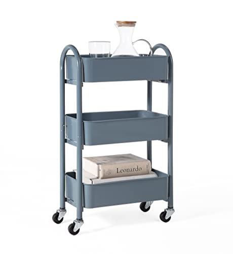 サニーポイント キッチンワゴン ラック ミニワゴン バスケットトローリー ミニ コンパクト キャスター付き 収納ワゴン スリム オフィス キッチン 移動式 隙間収納 すきま収納 頑丈 小物収納 スチールラック ベビーワゴン (コンパクト,青)