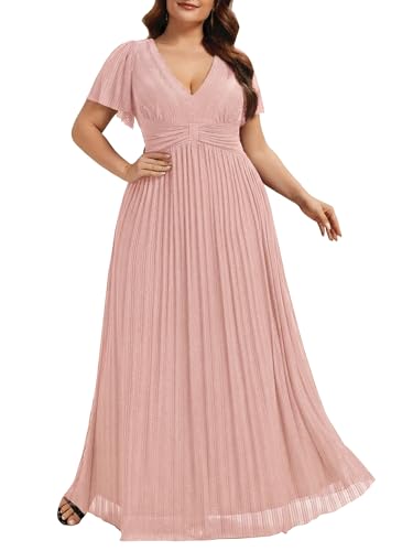 Image of Ever-Pretty Women's Plus Size Glitter Formal Dresses for Curvy Women A Line V Neck Gala Mother of Bride Dress Evening Gown