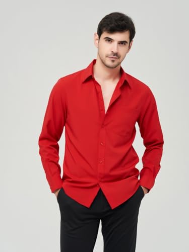 corfty Men Long Sleeve Dress Shirt - Regular Fit Stretch Free-Wrinkle Casual Button Down Shirt3
