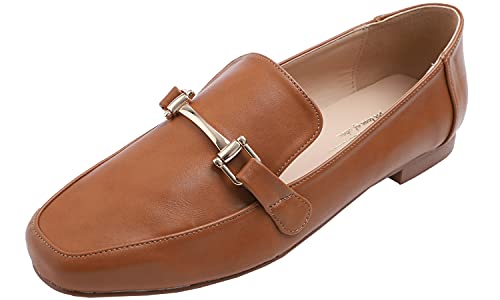 FEVERSOLE Women's Fashion Trim Deco Loafer Camel Plian Size 6 M US Bound With No Show Socks Women Low Cut Silky Thin Socks 3 Colors 9 Pairs2