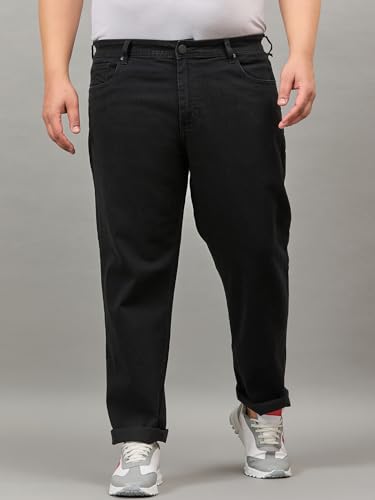 Image of Style Quotient Men Plus Size Black Tapered Fit Mid Rise Stretchable Jeans