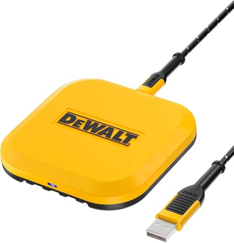 DEWALT Heavy Duty Wireless Charger 10W Max Fast Wireless Charging Pad Compatible with iPhone 17/16/15/14/13/12/11/X/8 Pro Max Plus Samsung Galaxy S22/S21 AirPods (Type C Cable/AC Adapter Included)