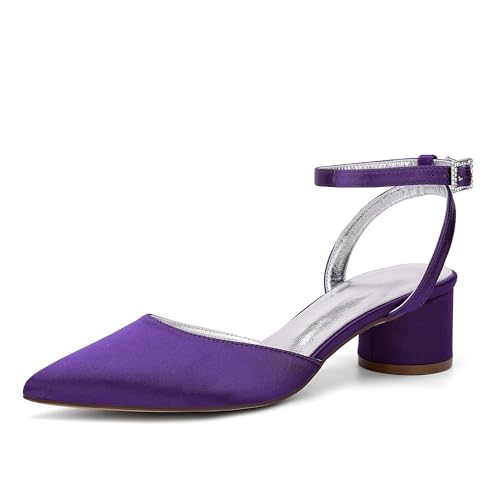 Women's Chunky Block Heels for Women Closed Toe Wedding Shoes for Bride Dressy Pumps Shoes