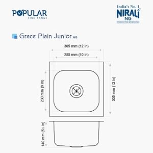 ECM - Nirali Popular Range - Grace Plain Junior - Kitchen Stainless Steel Sink (12 x 12 inch, Glossy Finish)