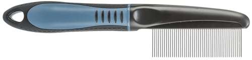 Titel: TRIXIE Kamm mit feinen Zinken - glättet das Fell - Deckhaar und Unterwolle - gummierter Kunststoffgriff - 22 cm - schwarz/blau - 23764