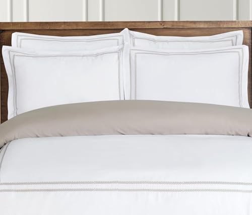 Majestic Giftware Madison Linen 8 Pcs 44" Twin Size Bedding Set (BL55-44T) | Riviera - Taupe 400 TC 100% Cotton Sateen | 2 Fitted Sheets, 2 Duvets, 4 Pillowcases - Noble Collection