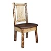 Montana wooodworks glacier country collection side dining chair saddle upholstery with laser engraved elk design  urban country home decor