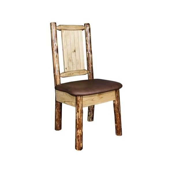 Montana wooodworks glacier country collection side dining chair saddle upholstery with laser engraved elk design  urban country home decor