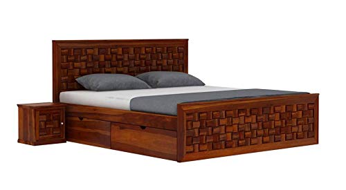 Image of Sheesham Solid Wood Honey Finish Ferguson Hydraulic King Size with Storage Wooden Bed for Beautiful Bedroom Room (King, Walnut)