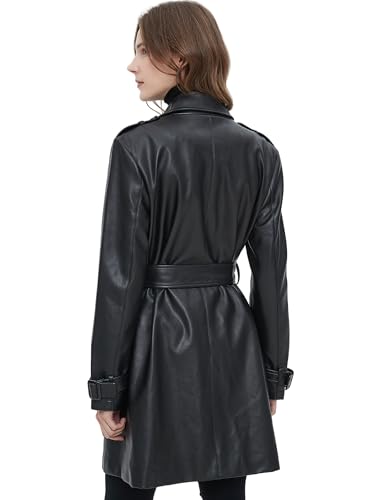 Beinia Women's PU Faux Leather Blazer Jacket, Waterproof, Button Front4