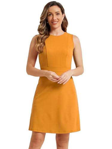 Image of Allegra K Women's Work Dress Round Neck Solid Color Sleeveless A-Line Business Casual Office Dresses