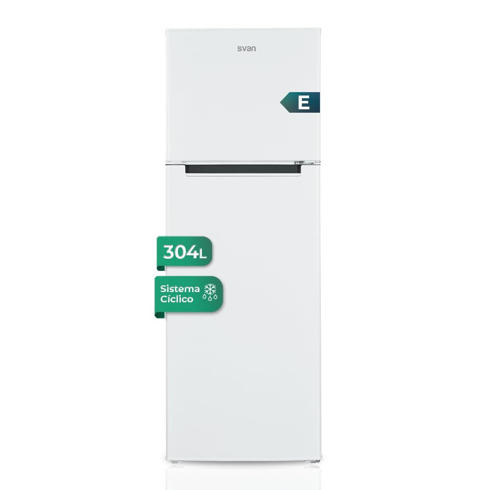 Svan Frigorífico 2 Puertas Blanco SF17601E. Capacidad 304 Litros, Puerta Reversible, Bajo Nivel Sonoro, Eficiencia Energética Clase E