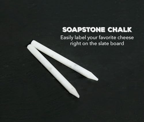 Proper Goods Slate Cheese Board - 7 pc Serving Tray Set 16"x12" Large - Stainless Steel Handles - Soapstone Chalk - 4 Cheese Knives - Foam Protective Feet