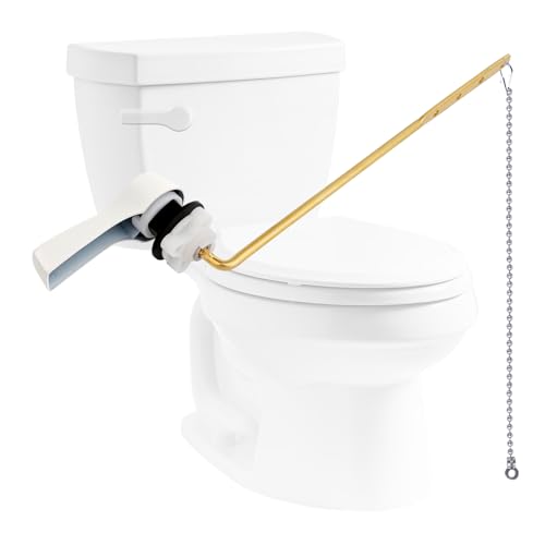Image of Hibbent Universal Metal Front Mount Flush Toilet Handle Kit, White | Solid Brass Toilet Flush Tank Lever with Stainless Steel Adjustable Flapper Chains, Side Tank Toilet Handle for Most Toilets
