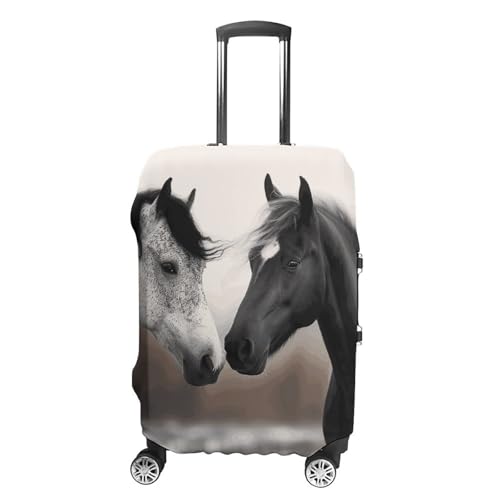 Black And White Horses Luggage Cover Personalization Suitcase Covers Protector Elastic Washable Baggage Cover Anti-Scratch For Traveling, Aircraft Consignment XL