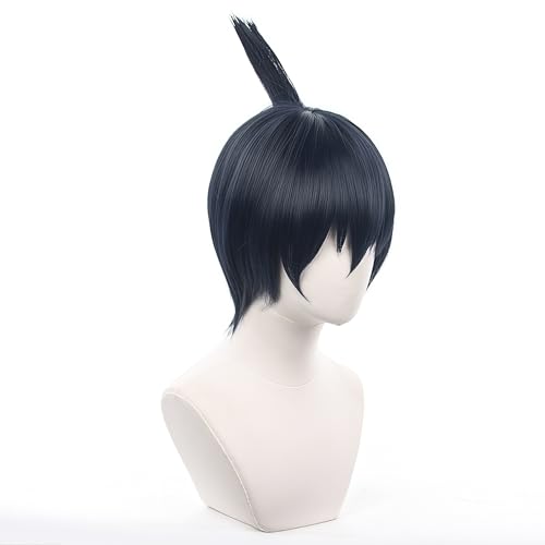 Image of Anime Messy Wig for Cosplay Short Navy Blue with Wig Cap