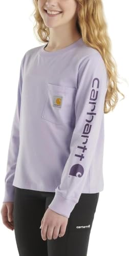 Carhartt Girls Youth Long-Sleeve Graphic Pocket T-Shirt, Lavender Lt Purple - XS-7
