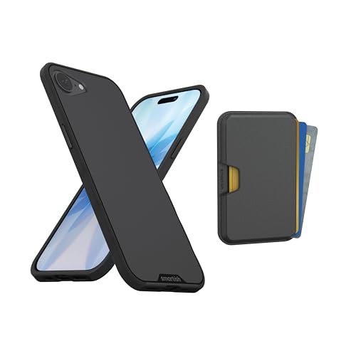Image of Smartish iPhone 17e /16e Magnetic Case with MagSafe Wallet - Gripmunk - Magsafe Compatible Thin Grip Cover + Detachable Magnetic Credit Card Holder - Black Tie Affair