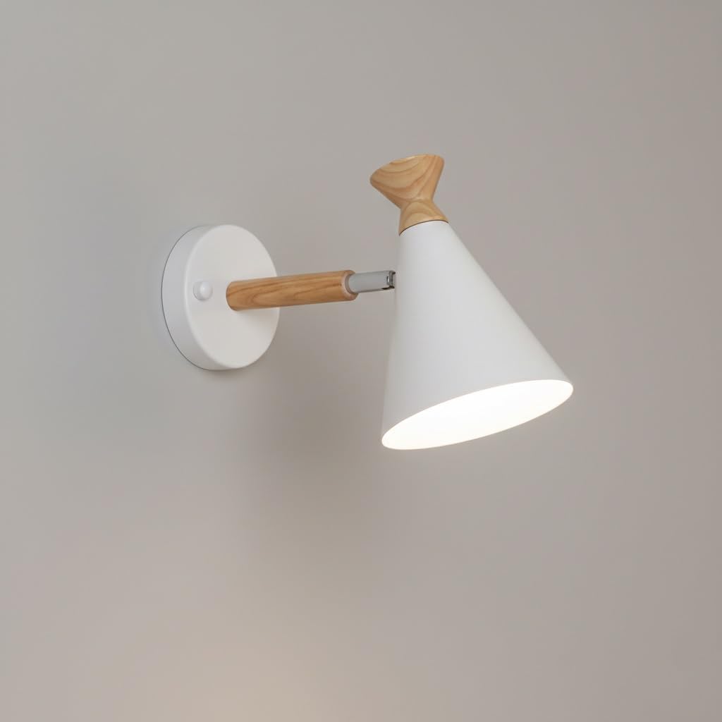 Kinkiet ścienny do sypialni światła wewnątrz sypialnia korytarz nordycki minimalistyczny biały metalowy stożek z drewnem E27 lampa do salonu jadalni