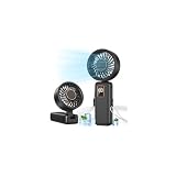 Handventilator, 6000mAh Handventilator Akku Aufladbar, 5 Stufen USB Ventilator Leise und Starke, 120° Faltbar, LED-Anzeige, 3 in 1 Mini Ventilator Hand/Hals/Tisch für Büro, Zuhause, Reise, Outdoor