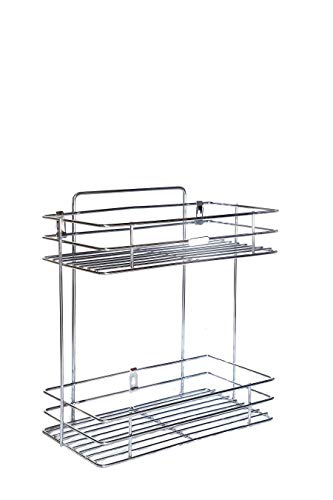 Image of Premium 2-Tier Stainless Steel Kitchen Rack | Wall Mount Modular Organizer Shelf & Multipurpose Storage Stand for Spices, Pantry & Bathroom Toiletries | Space Saving Design