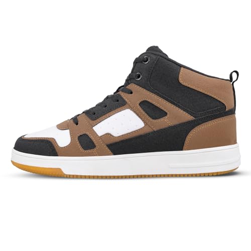 Image of WALKAROO High Top Casual Sneakers for Men's|Stylish and Comfortable|Cushion Insole and Slip-Resistance Outsole|Perfect Casual Wear|WY3466 Black Brown