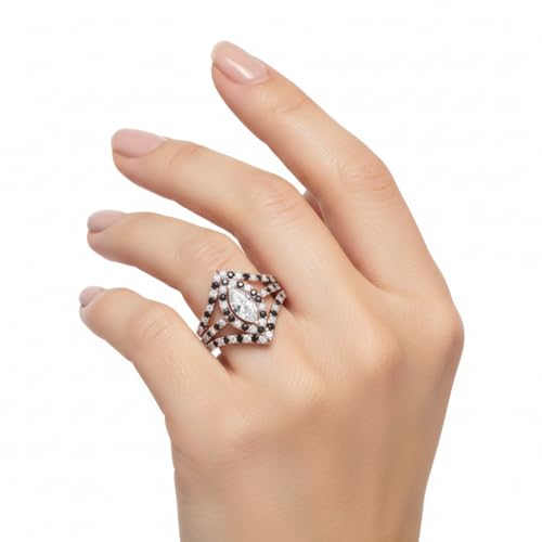 Image of Choose Your Gemstone Royal Empress Ring rose gold plated Marquise Shape Halo Engagement Rings Affordable for your Girlfriend, Wife, Partner Wedding US Size 4 to 12