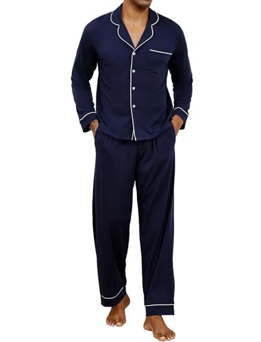 Catálogo para Comprar On-line Pijamas de una pieza para Hombre los preferidos por los clientes. 44 GAESHOW Pijama Hombre Algodón Conjunto de Pijamas Hombre 2 Piezas Manga Larga con Botones y Pantalones Ropa de Dormir