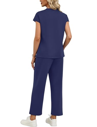 Image of Sampeel Two Piece Sets for Women Summer Vacation Outfits Cap Sleeve Tops Lounge Matching Sets Women Clothing