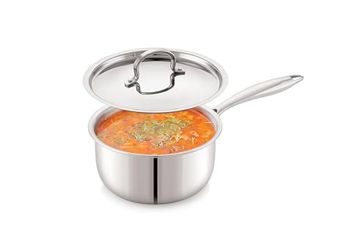 Image of Anjali Tattva Triply Stainless Steel Sauce Pan- 1500ml with SS Lid Heavy-Duty Triply Base Induction & Gas Compatible Even Heat Distribution-TVTSPL16