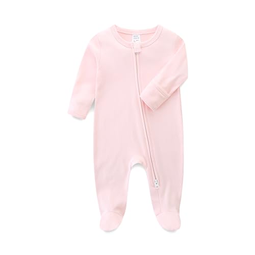 KIDDLETOWN Baby Schlafanzug, Baby Strampler, Neugeborene Strampler Doppelreißverschluss, Baumwolle Langarm Schlafanzug Neugeborene, Schlafstrampler Pyjam Kleidung für Junge Mädchen 0-3 Monate