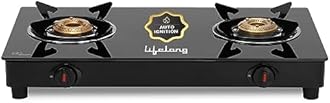 Lifelong 2 Burner Gas Stove Top for Kitchen - Automatic Ignition Cooktop Modern Glass Stove for Modular Kitchen, ISI Certified & Compatible with LPG - 1 Year Manufacturer's (Black, LLGS912)