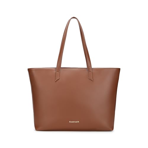 Image of Fastrack Core Tote Laptop Bag For Women | Tan Faux Leather Bag | Fits Upto 15 inch Laptop | Ladies Handbag with Zipper Closure & Utility Pockets