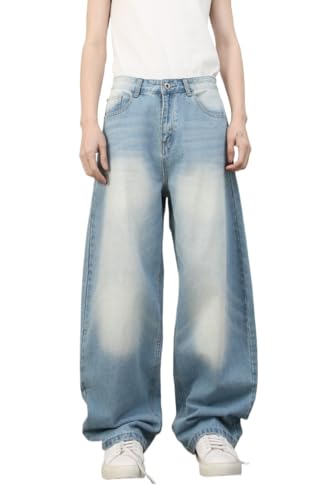 2025 Men's Wide Leg Baggy Jeans Y2K Vintage Barrel Denim Pants Loose Fit Long Skater Trousers Streetwear Y2k Clothes
