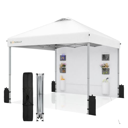 SANWAY 10x10 Pop Up Canopy with Sidewalls, Heavy Duty Instant Canopy Tent for Parties, Events, Camping, One Person Setup - Silver White