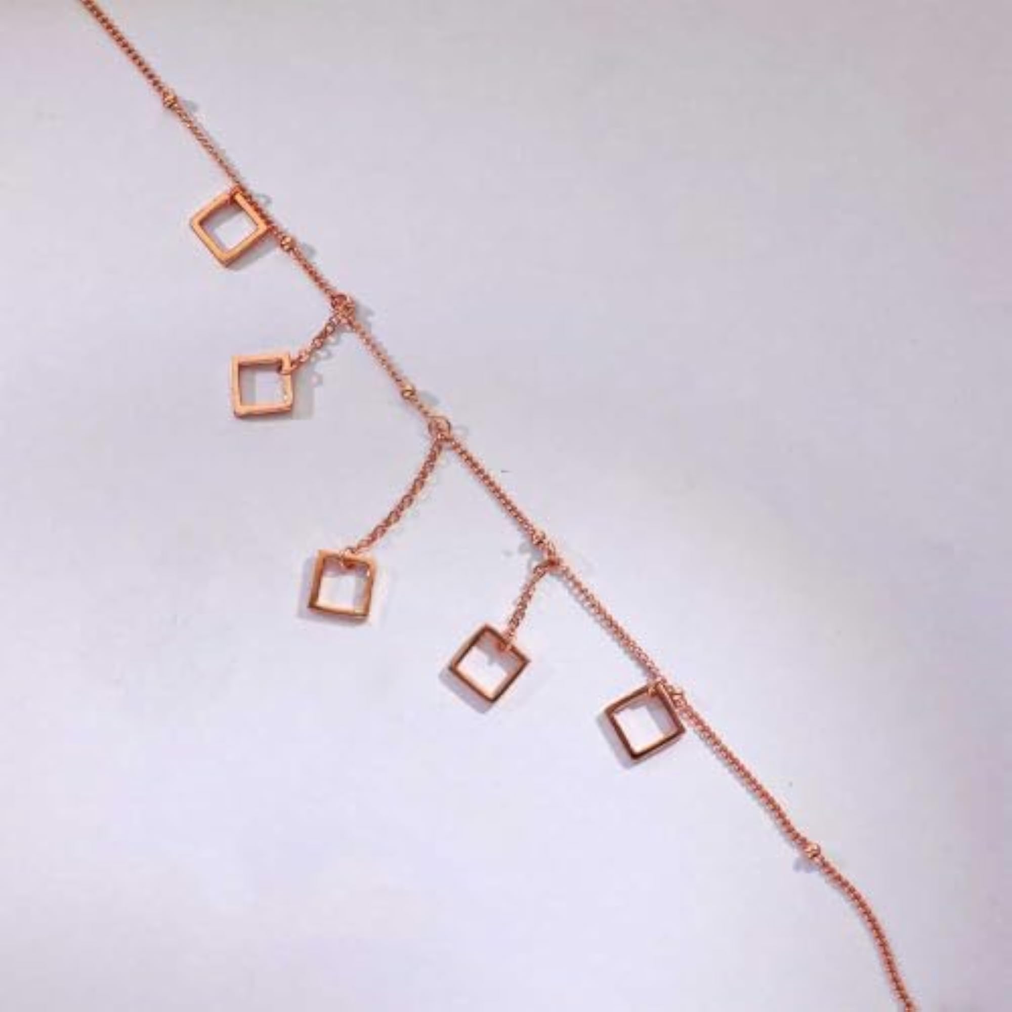 Women's 925 Sterling Silver Rose Gold Square Charm Pendant Necklace