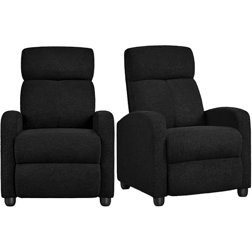 Yaheetech 2-Seat Boucle Pushback Recliner Chair Living Room Chair with Thick Seat Cushion and Backrest Reclining Chair for Living Room Black