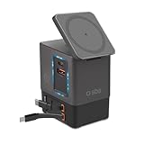SBS Power Dock 6in1 100W USB-C, Kabelloses Laden 15W, MagSafe-kompatibel, Power Delivery (PD 3.0 PPS), Ladestation mit 2X Einziehbarem Kabel, Netzteil für Notebook, iPhone, AirPods, Schwarz