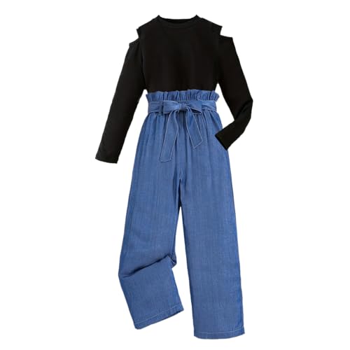 Image of Girls' 2 piece outfit Butterfly Off-shoulder spaghetti Trim Top and Pants set 7-13 Years
