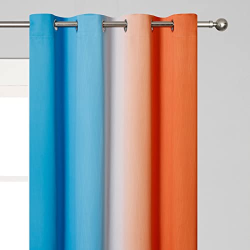 Estelar Textiler Orange and Blue Blackout Curtains 96 Inches Long, Full Light Blocking Gradient Curtains for Bedroom, Ombre Thermal Insulated Blackout Drapes for Living Room, 52x96 Inch, 2 Panels