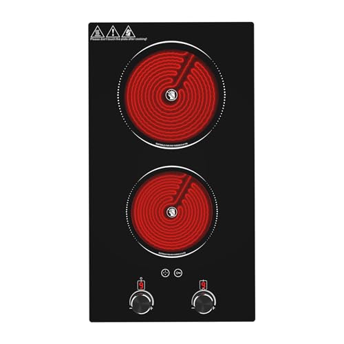 Image of Electric Cooktop 2 Burner, GTKZW 2100W Electric Stove 110v-120v Hot Plate, Knob Control Countertop & Built-in Ceramic Cooktop 9 Power Levels, Child Lock, Timer, Suitable for all Pans