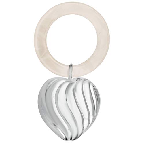 SILBERKANNE Sonajero para bebé con forma de corazón, 12 cm, plata de ley 925, acabado de primera calidad