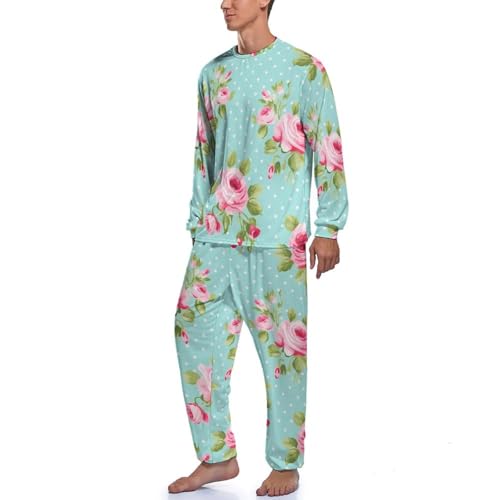 Rose Flowers Men's 2 Piece Pajamas Sets Long Sleeve T-Shirt and Pants Pajama Lounge Set Sleepwear2