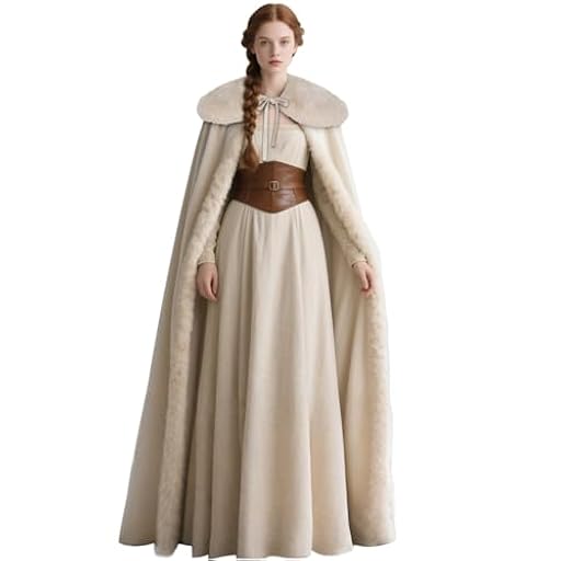 keland Capa de terciopelo renacentista con cuello de piel vikinga para mujer, disfraz de Halloween (beige) | Ya disponible en tu tienda friki favorita! En mundofriki.es!